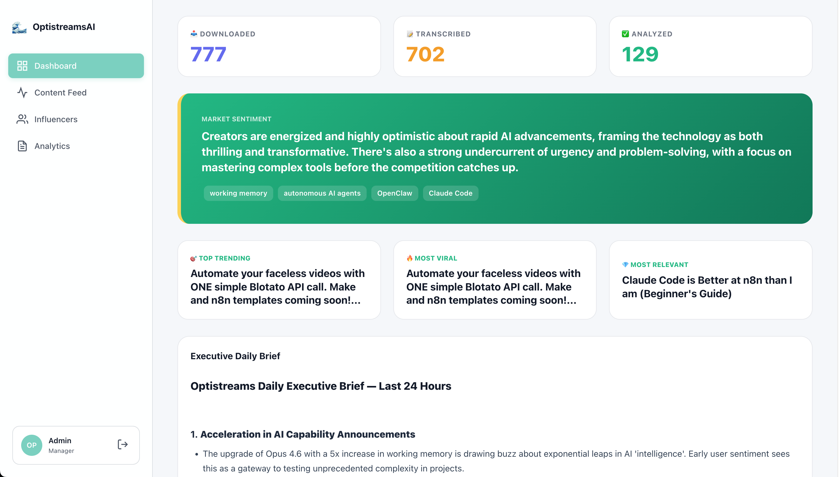 Optisource Dashboard - Market Sentiment