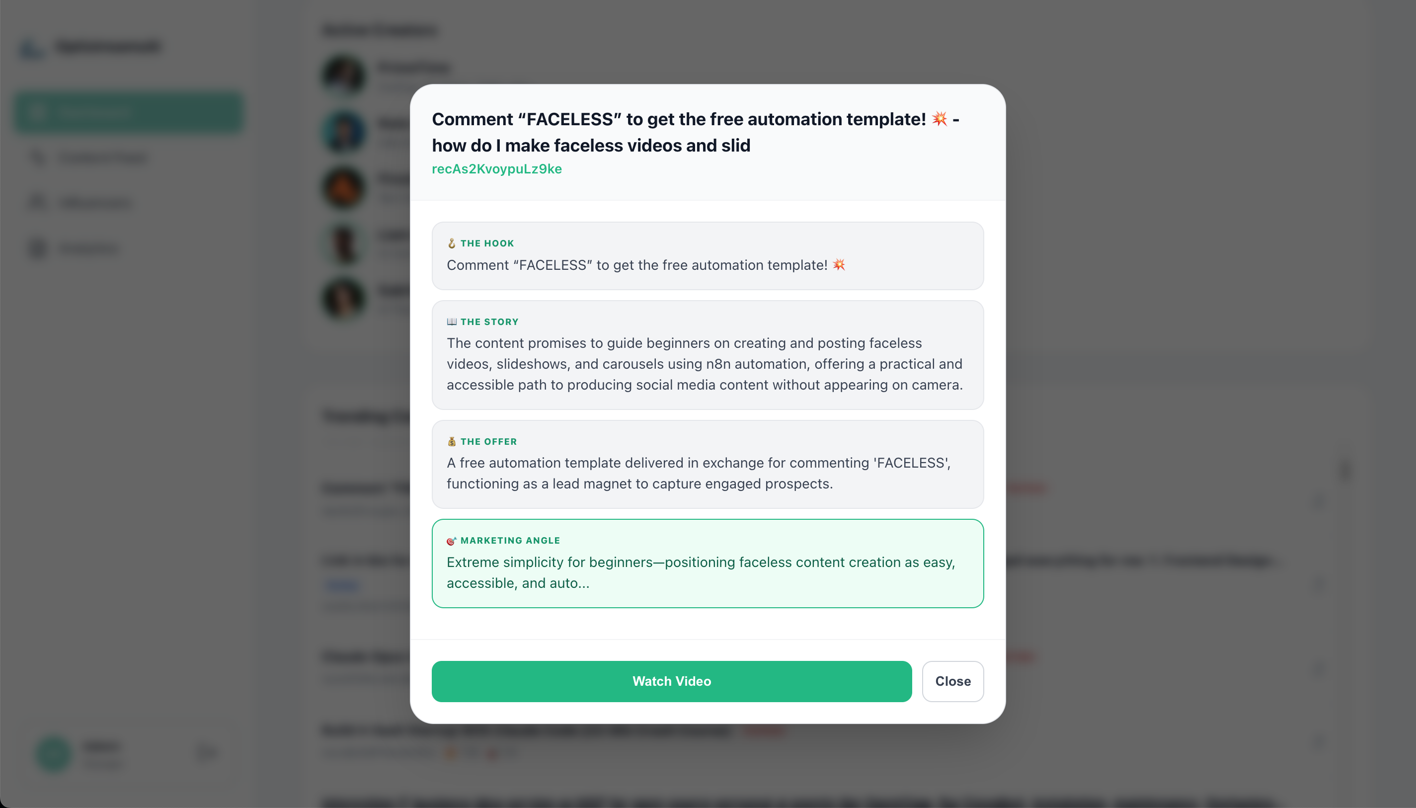 Optisource - Content Analysis Modal